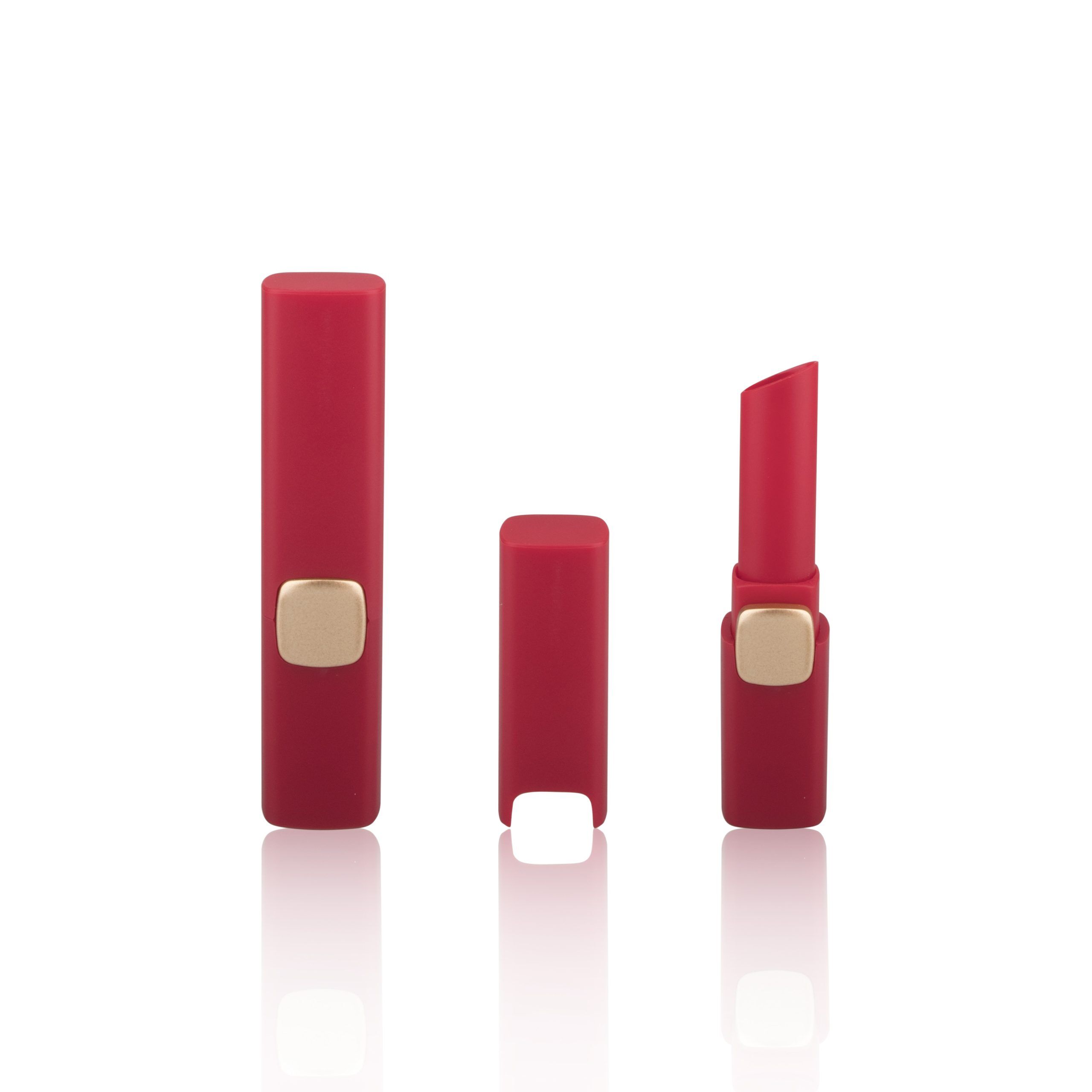 Custom Matte Red Plastic Lipstick Tube Empty Square Red Lipstick Container Lip Balm Container - LS289