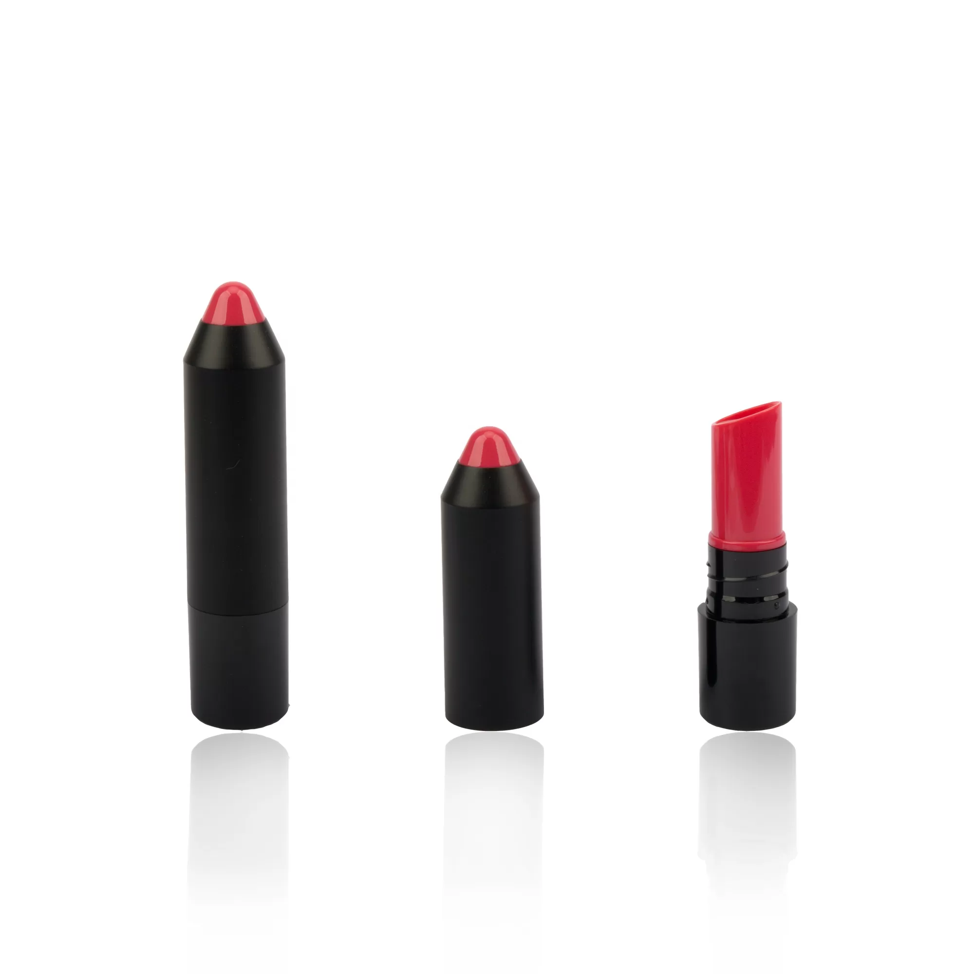 Luxury Lipstick Case Red Pencil Tip Lid 3.5g Plastic Empty Balm Packaging Customized Black Container - LB107