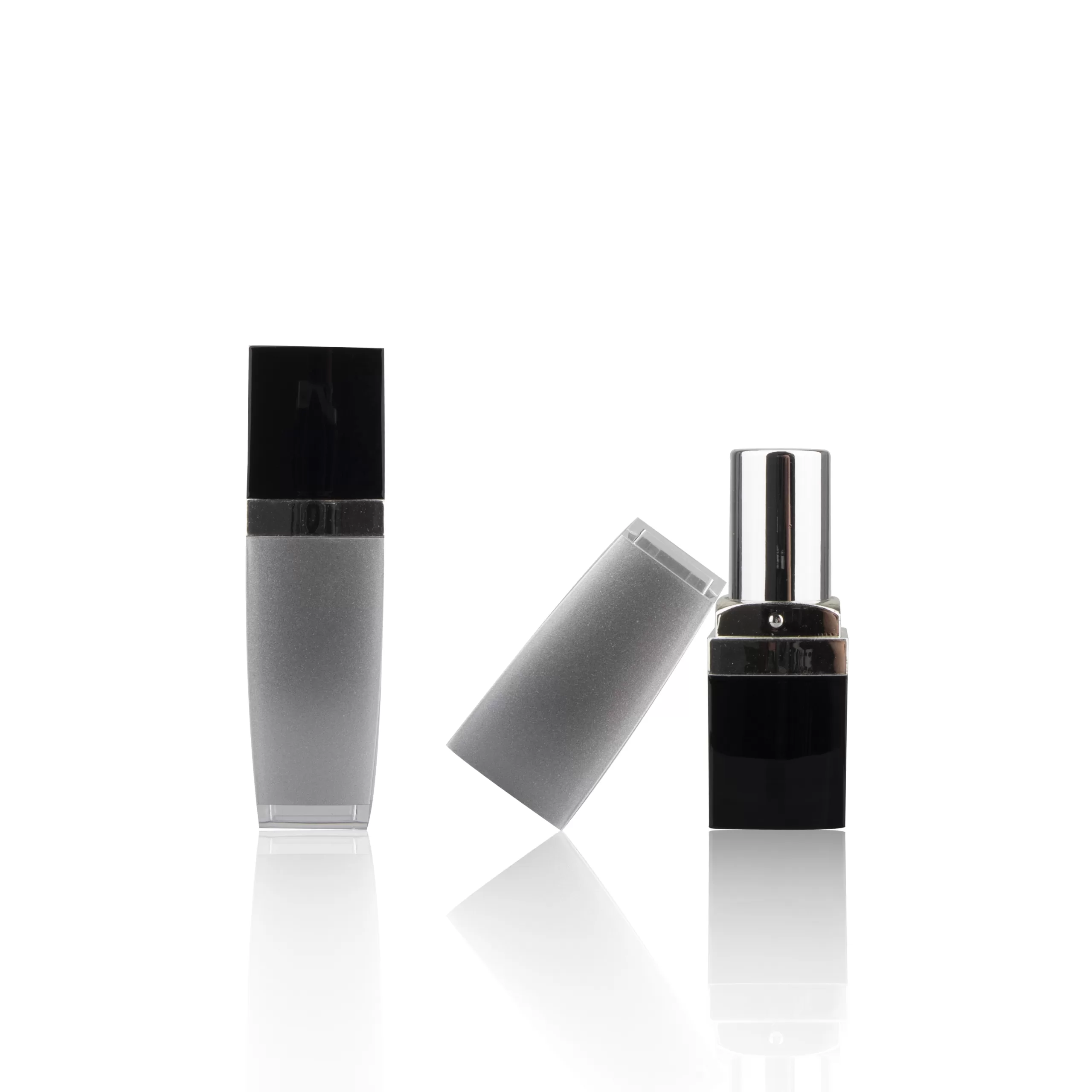 Mini Square Lipstick Tubes Lip Balm Tube Custom Empty Container Black Lid Gray Silver for Cosmetic - LS206 - Image 2