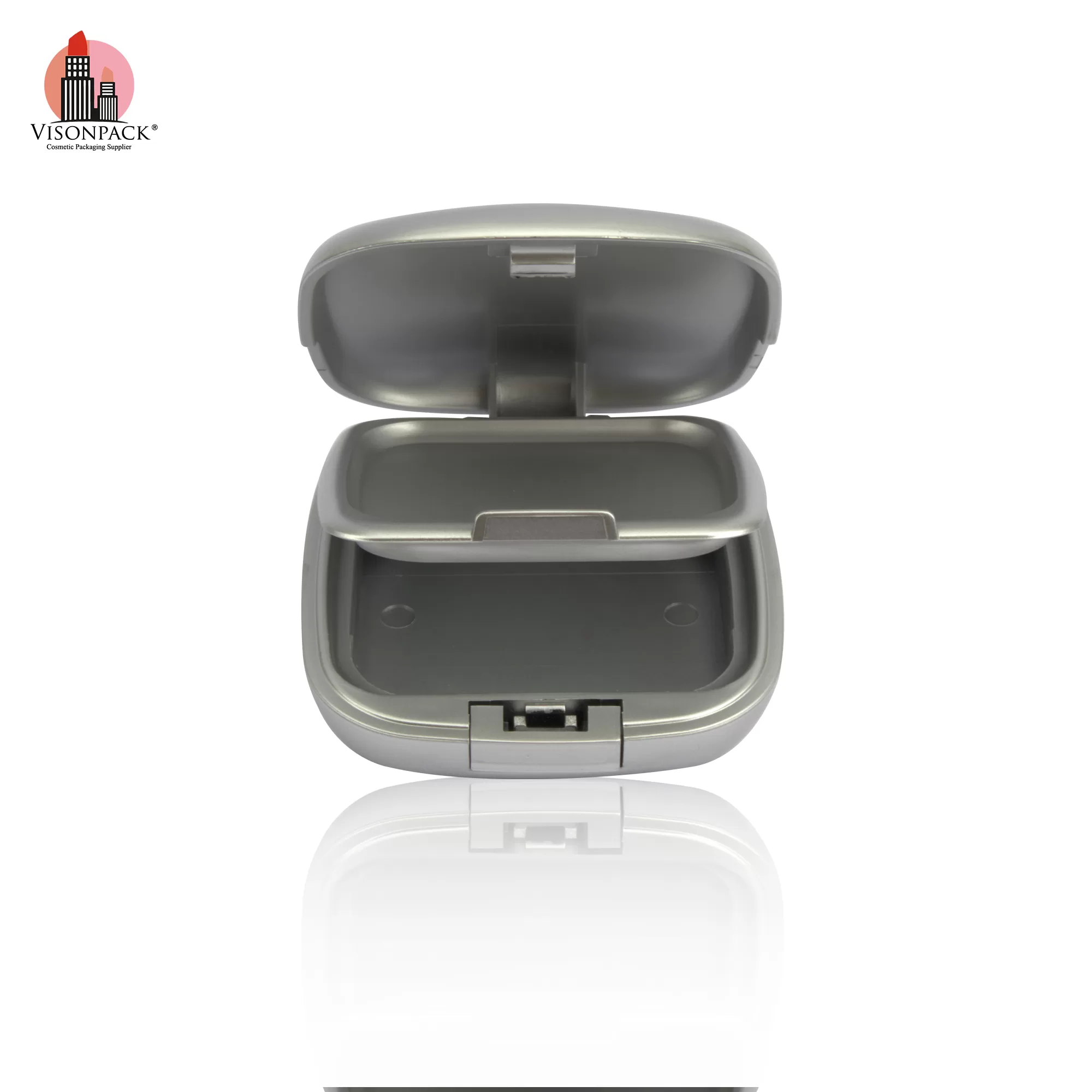 Custom Color Square Plastic Compact Power Case Black Silver Empty with Mirror Private Label - P041 - Image 2