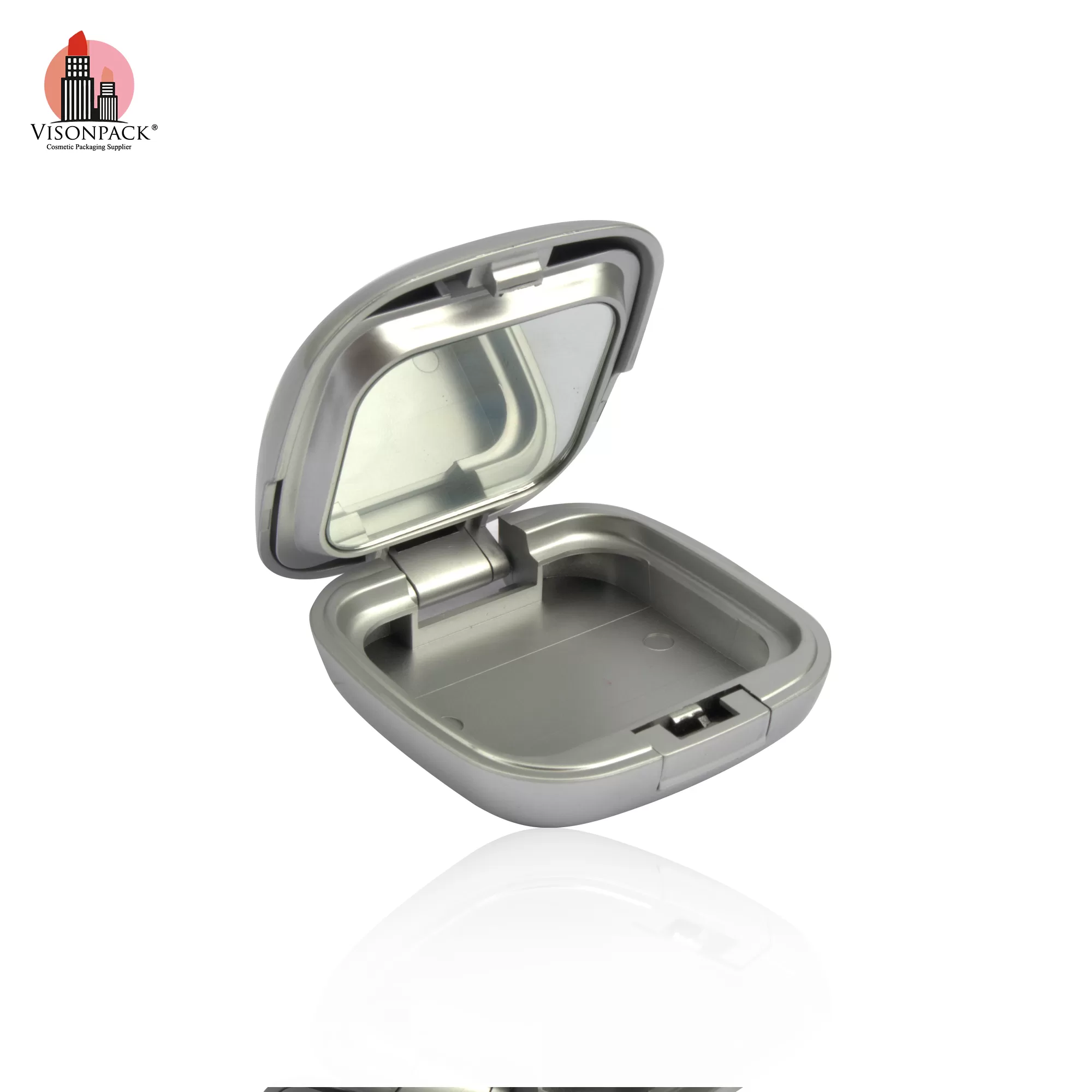 Custom Color Square Plastic Compact Power Case Black Silver Empty with Mirror Private Label - P041 - Image 3