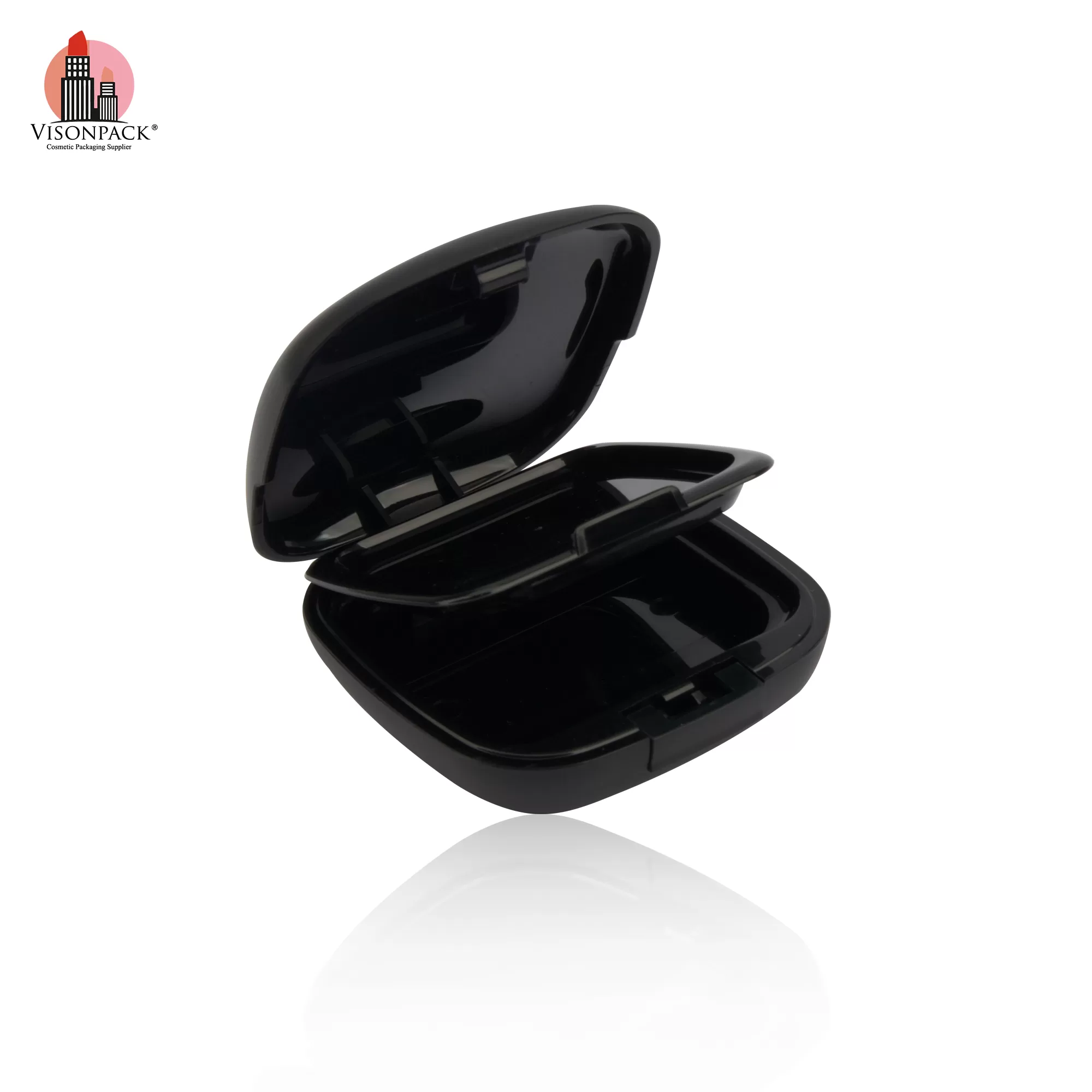 Custom Color Square Plastic Compact Power Case Black Silver Empty with Mirror Private Label - P041 - Image 5