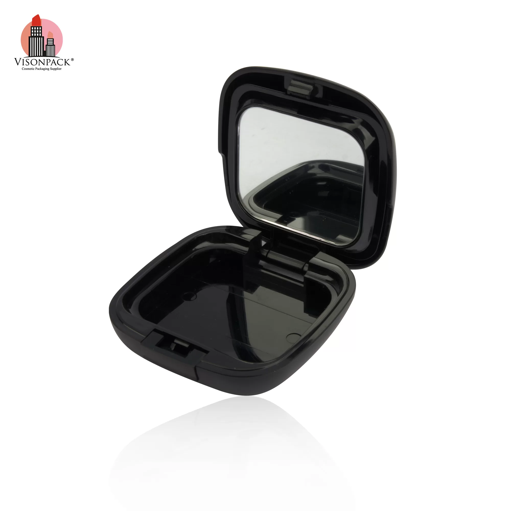 Custom Color Square Plastic Compact Power Case Black Silver Empty with Mirror Private Label - P041 - Image 6