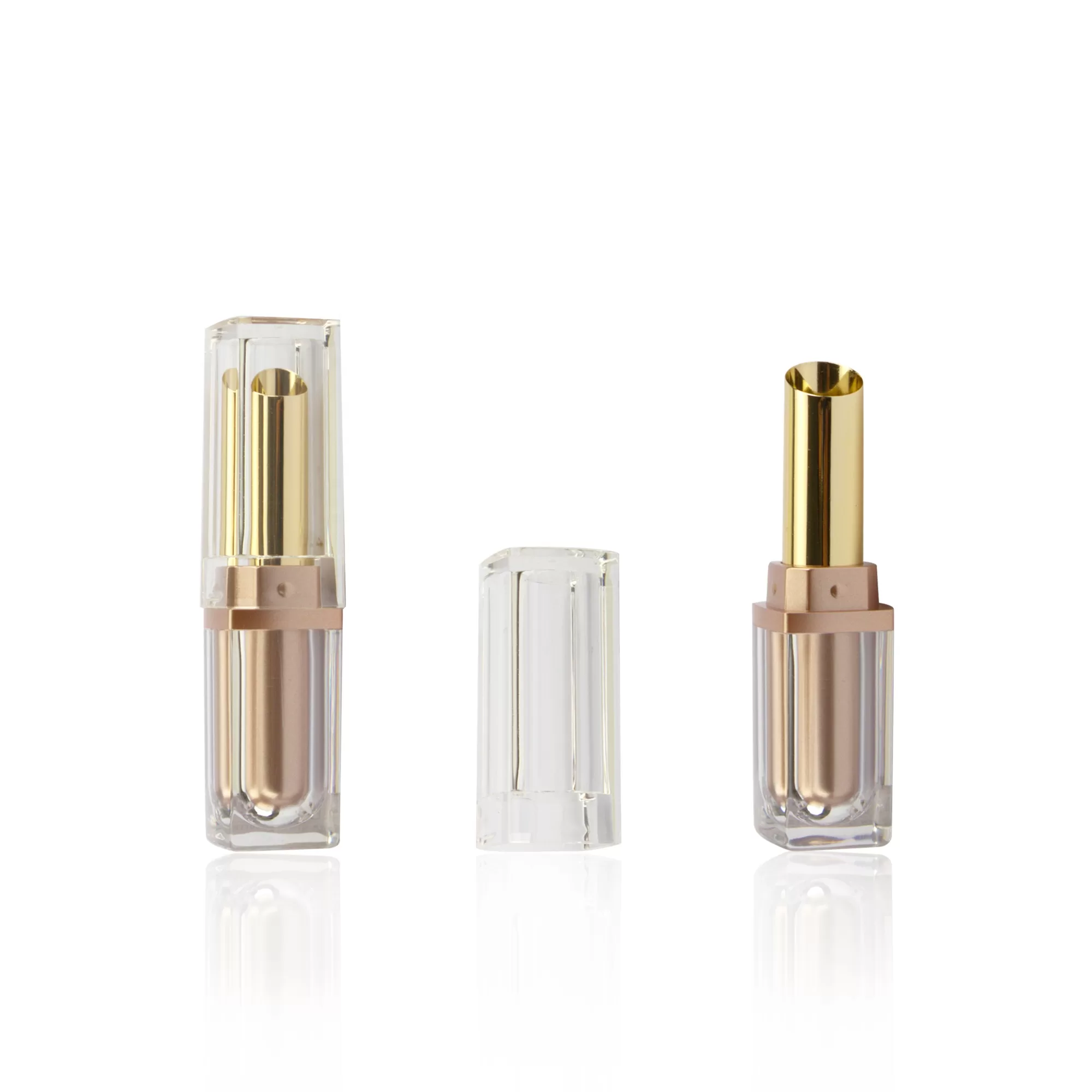 AS Plastic Cosmetic Tube Lip Balm Packaging Container Rose Gold Transparent Square - LB160