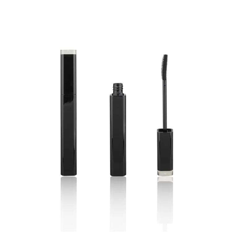 Clear Top Square Glossy Black Mascara Tube Container Well-Sealing Eyelash Serum Bottle Packaging Silicone Brush Wand - MC070