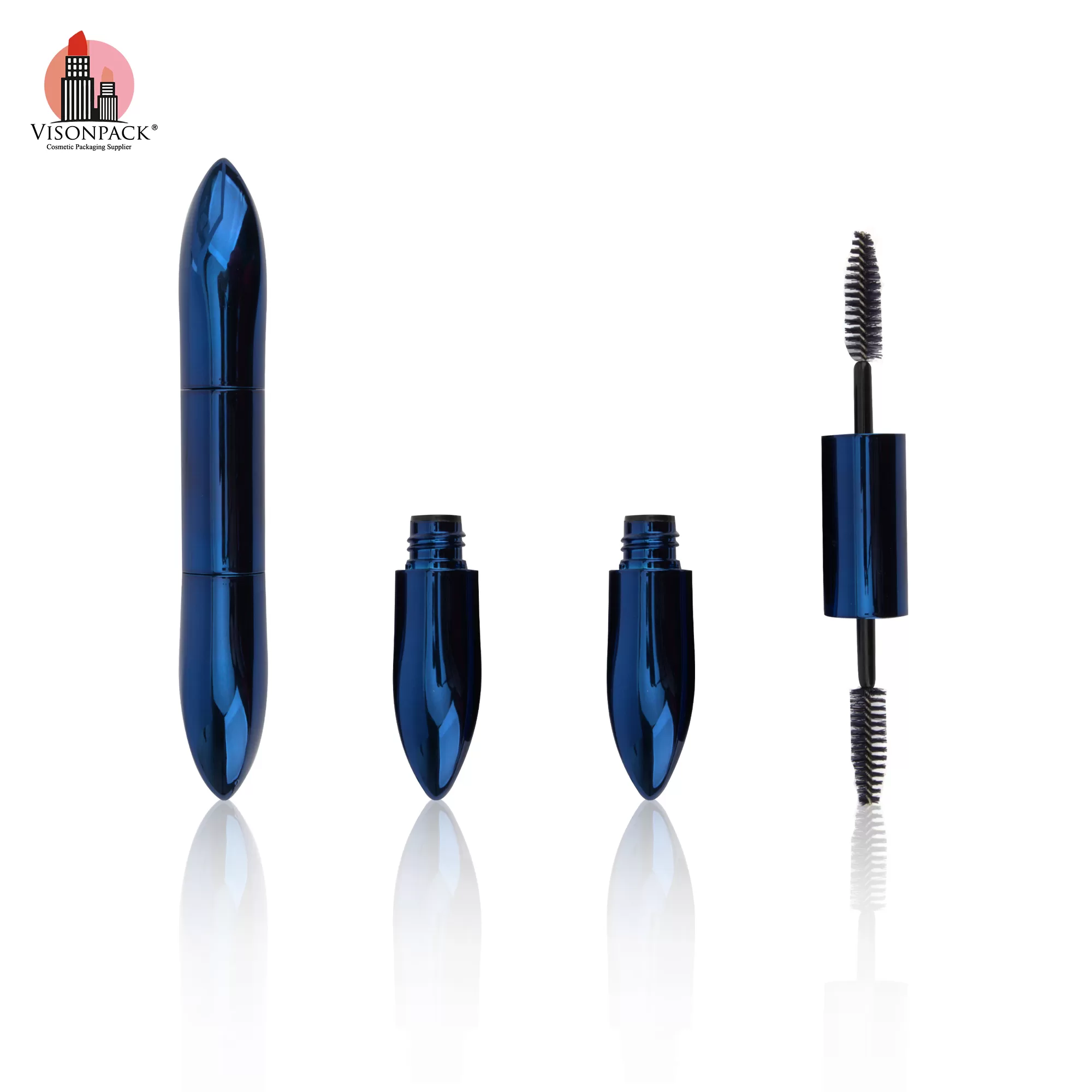 Classical Double Ended Mascara Tube Blue Double Side Empty Eyelash Packaging Container Brush OEM Customized - MC159