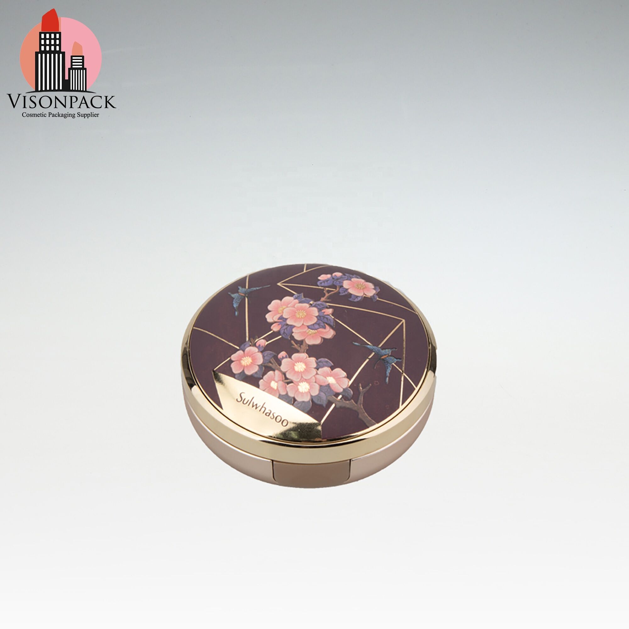 Air Cushion Foundation Packaging for Powder Blush Makeup Round Compact with Mirror Pressed Powder Case Logo Printing Decoration - 05-P024 - Image 4