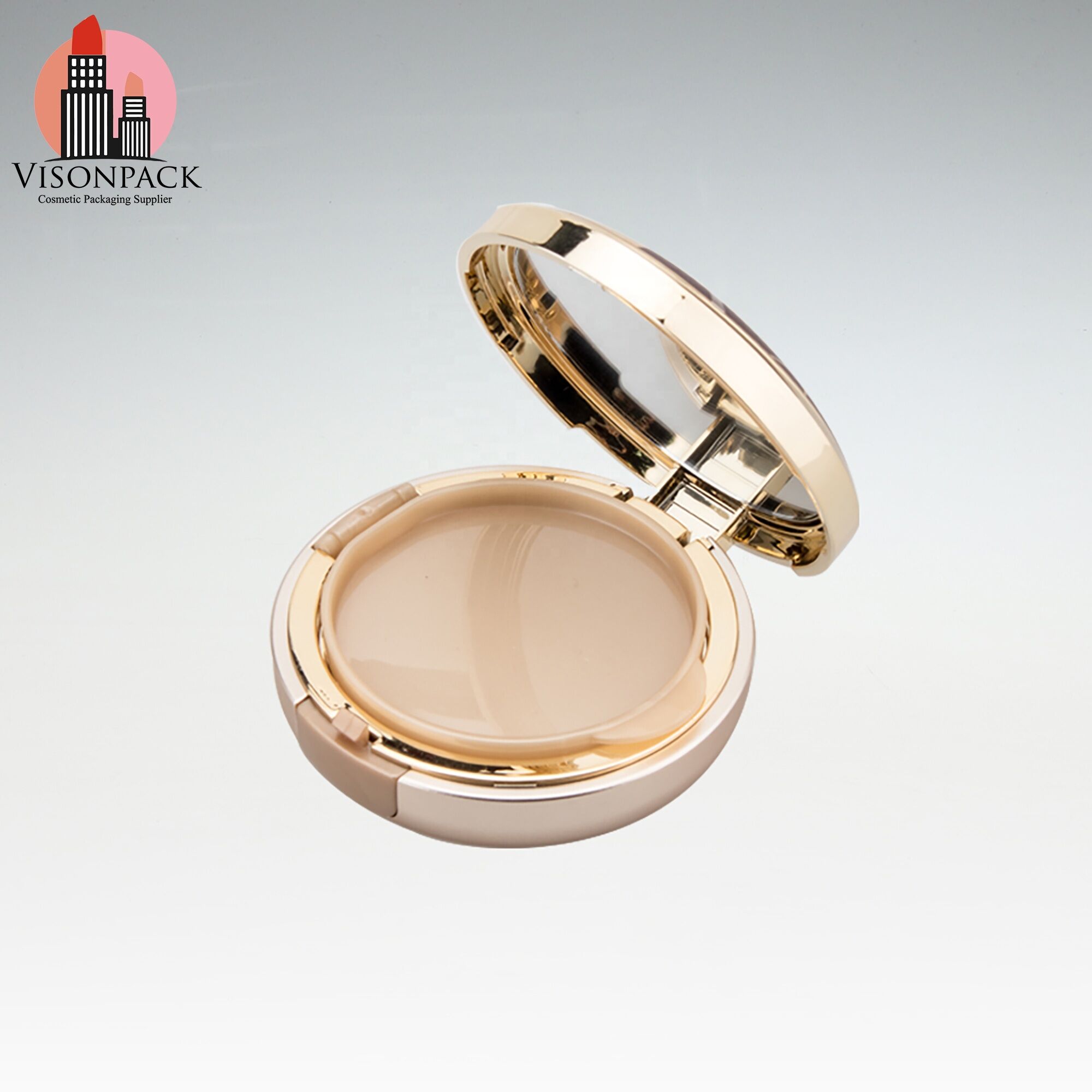 Air Cushion Foundation Packaging for Powder Blush Makeup Round Compact with Mirror Pressed Powder Case Logo Printing Decoration - 05-P024 - Image 5