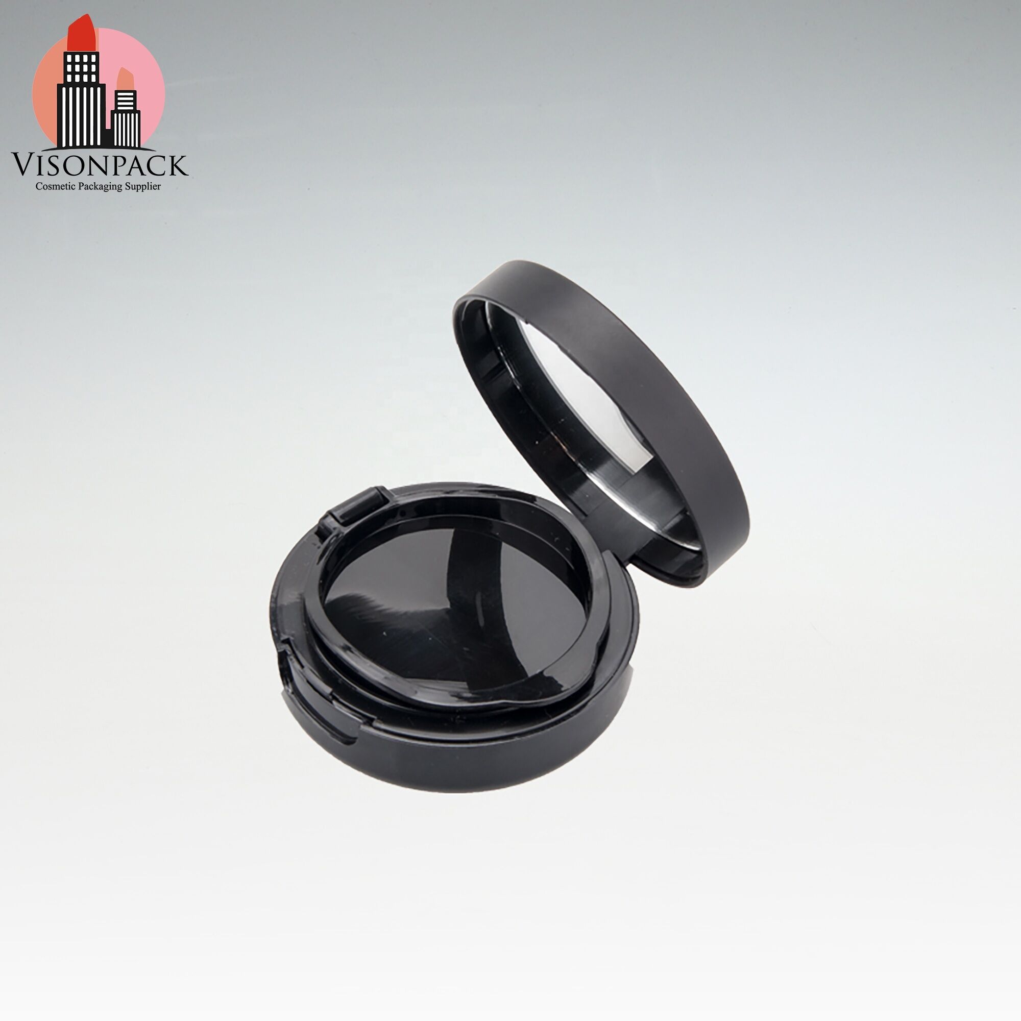 Hot Sell Round Compact Case Black Small Air Cushion Powder Package Case for Cosmetics 75mm Diameter Portable Mini Powder Box - 05-P025 - Image 3