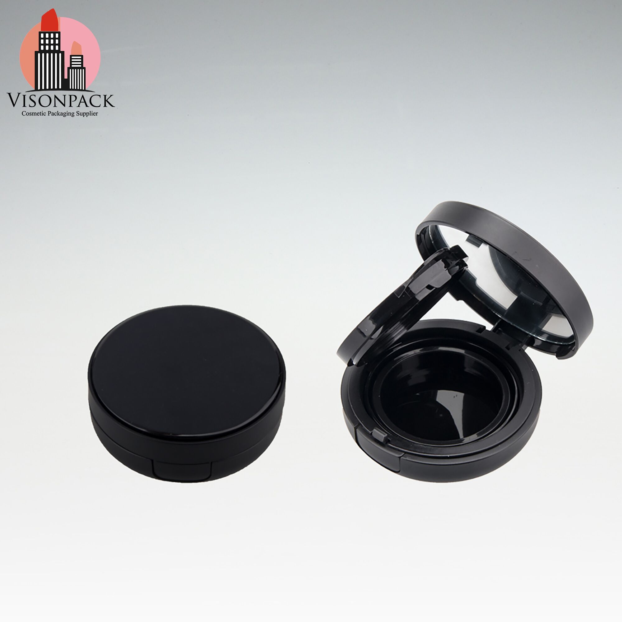 Hot Sell Round Compact Case Black Small Air Cushion Powder Package Case for Cosmetics 75mm Diameter Portable Mini Powder Box - 05-P025 - Image 4
