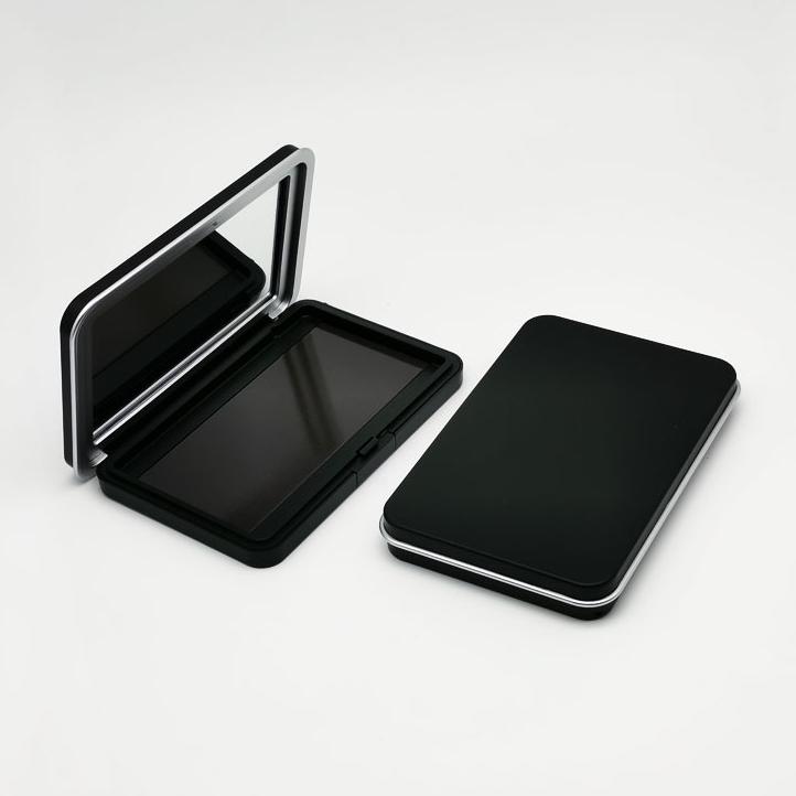 Matte Black Rectangle Refillable Magnetic Blush Highlighter Eye Shadow Compact Pressed Powder Case With Mirror - P470